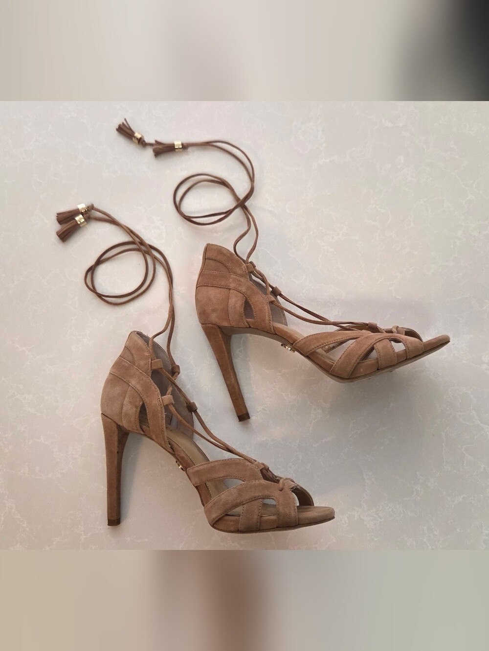 Michael Kors Tan Suede Lace-Up Stiletto Sandals Sz 6M/36M